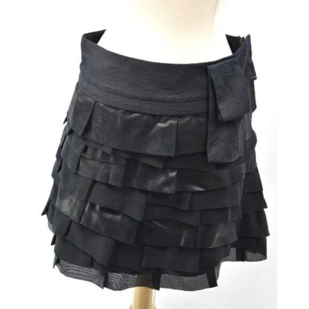 Gracia Black Tulle Silky‎ Layered Skirt Ruffles Sheer  mini above knee sexy Sz L